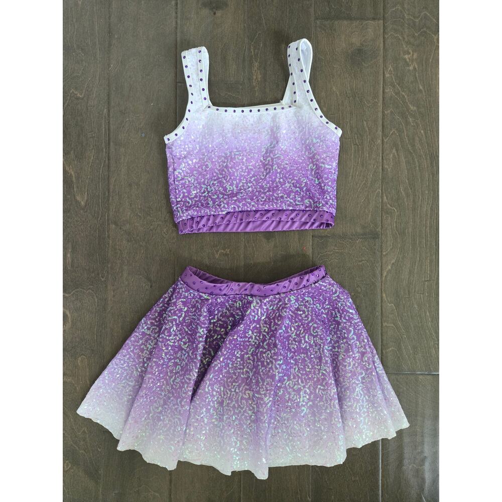 Weissman Blank Space Dance Costume Set Youth Medium Purple Ombre Sequins - Picture 2 of 7